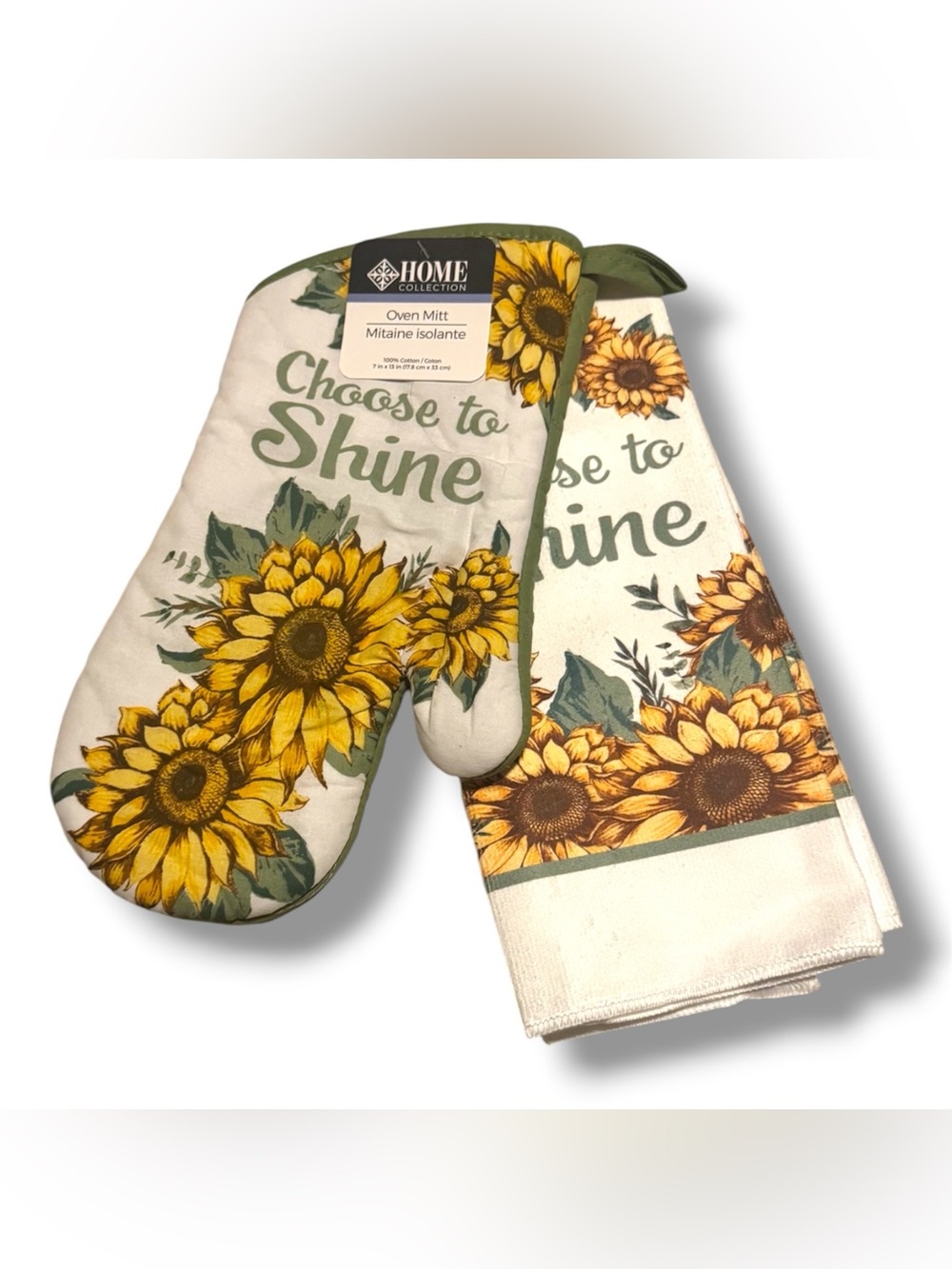 Home Collection Sunflower Oven Mitt and Kitchen Towel “Choose Your Sunshine”